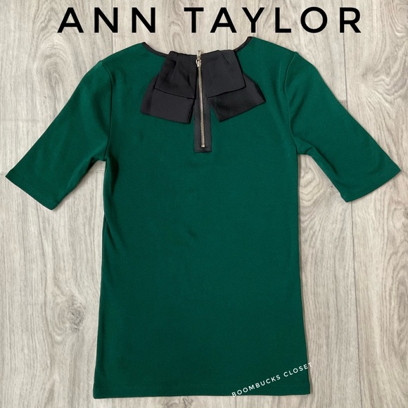 Ann Taylor Hunter Green Blouse, Shirt with back Bow, Bodycon Petite XS - Picture 13 of 13